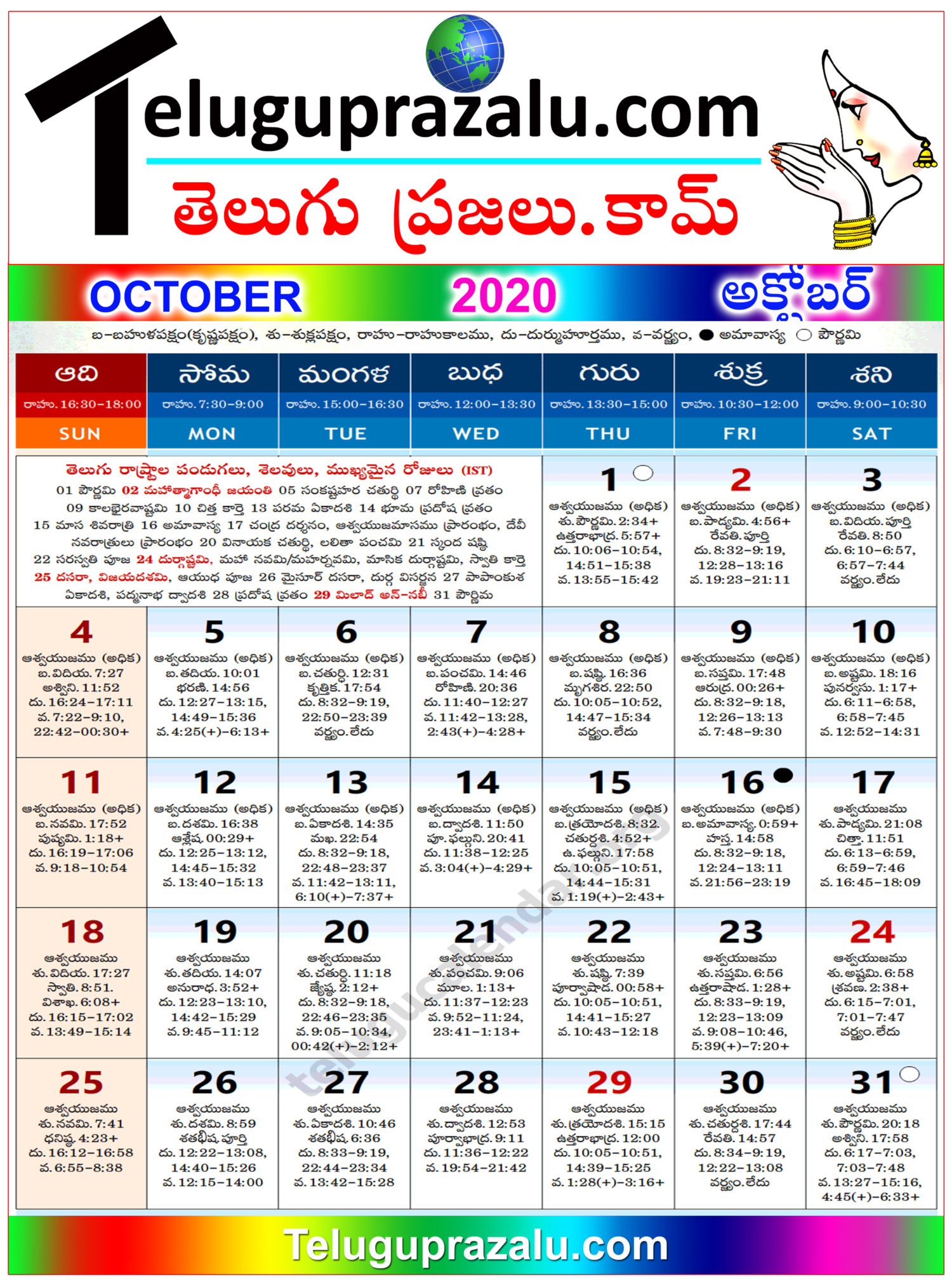 Telugu Calendar 2020 October Telugu News, Movies and More